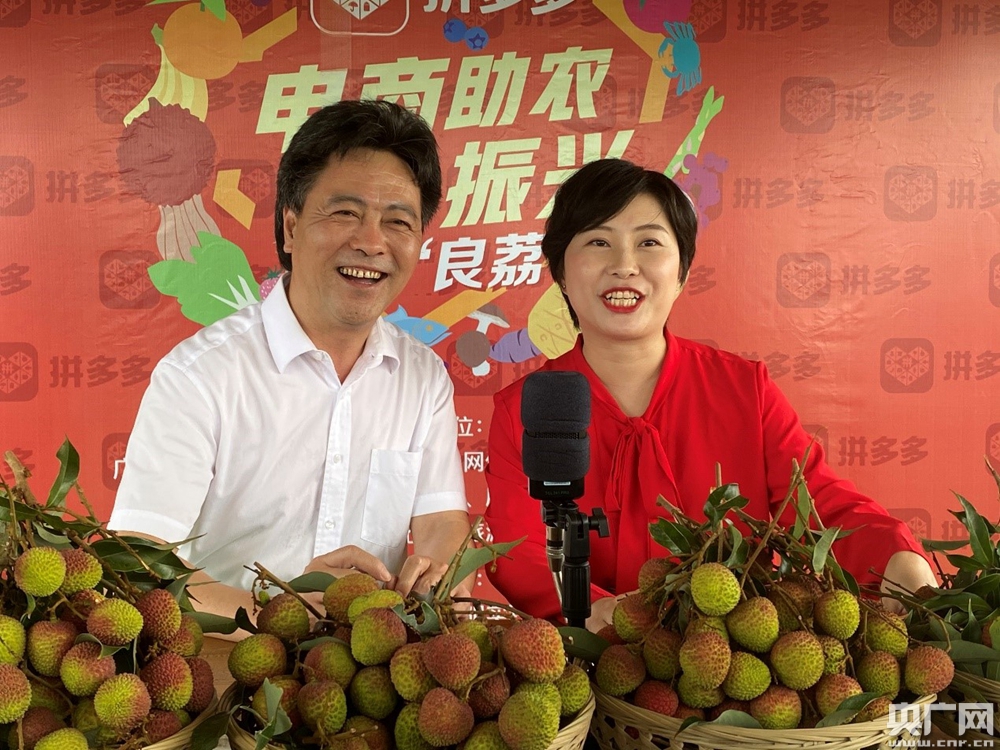 廉江市委书记林海武在直播间为观众推荐良垌荔枝,并带领观众探访荔枝