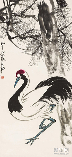 齐白石 松鹤长年 纸本立轴 1953年作
