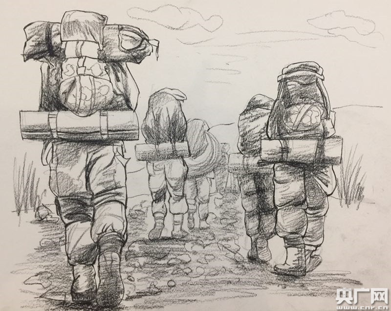 图|上海二工大学子以速写作品致敬军人
