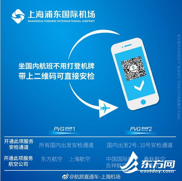 国内航班不用登机牌 沪扫二维码过安检
