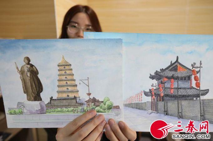 大四女生手绘西安网红景点