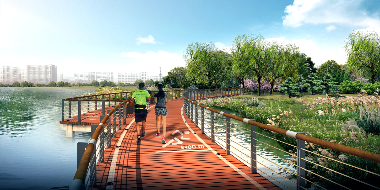 天津港保税区中心景观湖区再添"环湖健身步道"