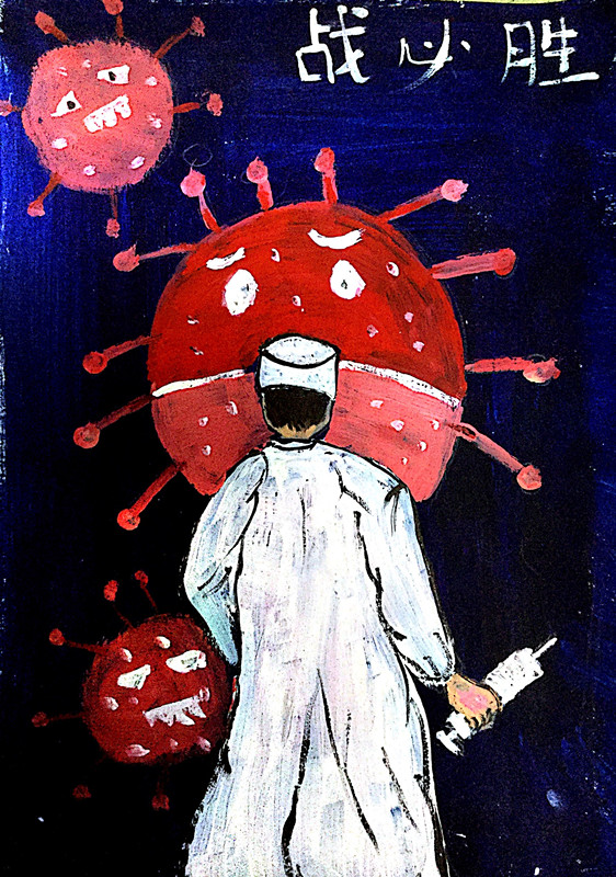 产科护士夜创水粉画致敬"疫"线医护人员