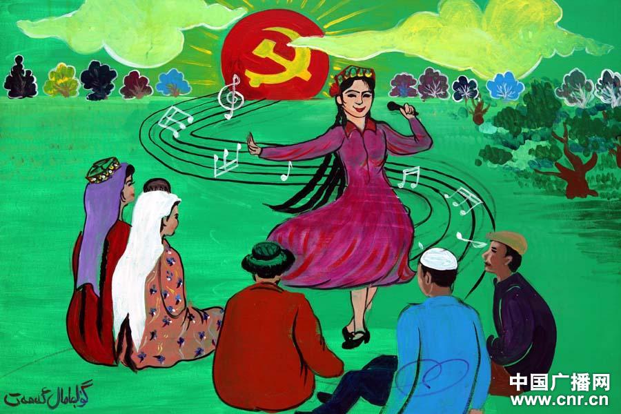 新疆农民画系列之一:爱国爱疆