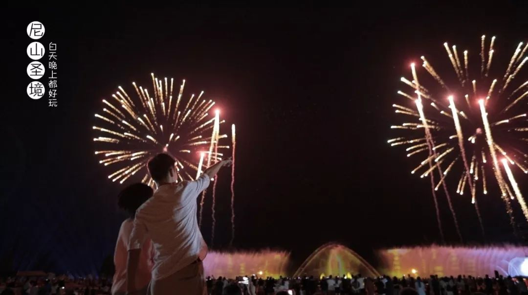 炫目的喷泉,梦幻的水幕烟花,数百架无人机助阵,在夜空中变换出精美