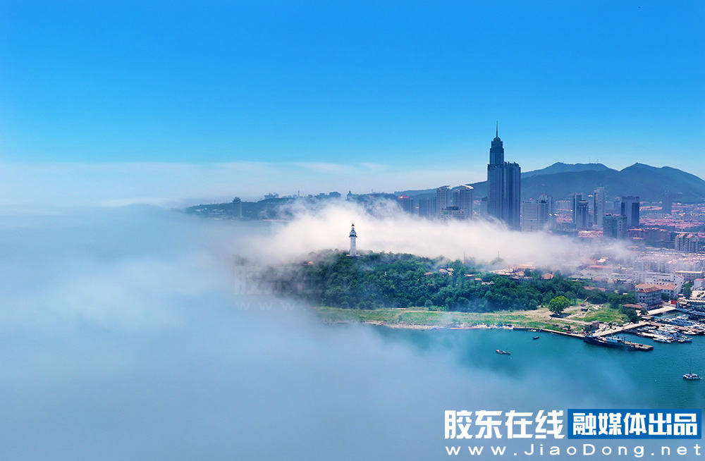 烟台海滨出现平流雾景观 城市宛如仙境