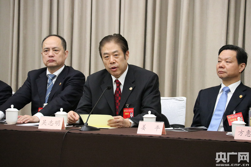 上海市政协主席吴志明在分组讨论发言(央广记者傅闻捷 摄)
