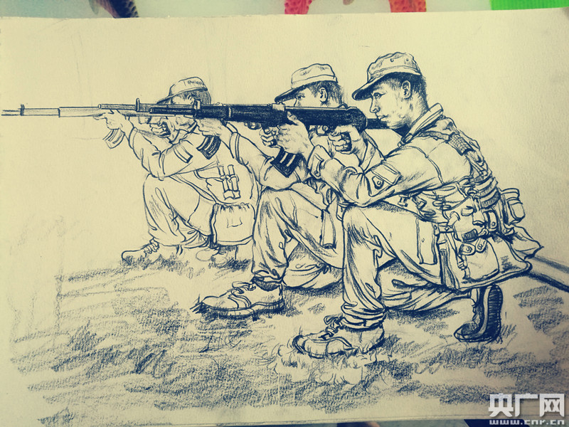 图|上海二工大学子以速写作品致敬军人