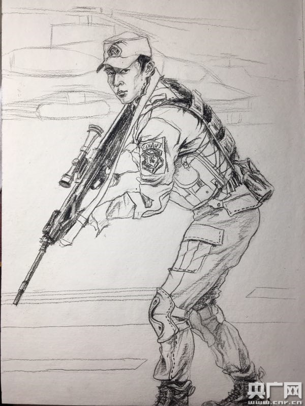军人画像手绘素描图片