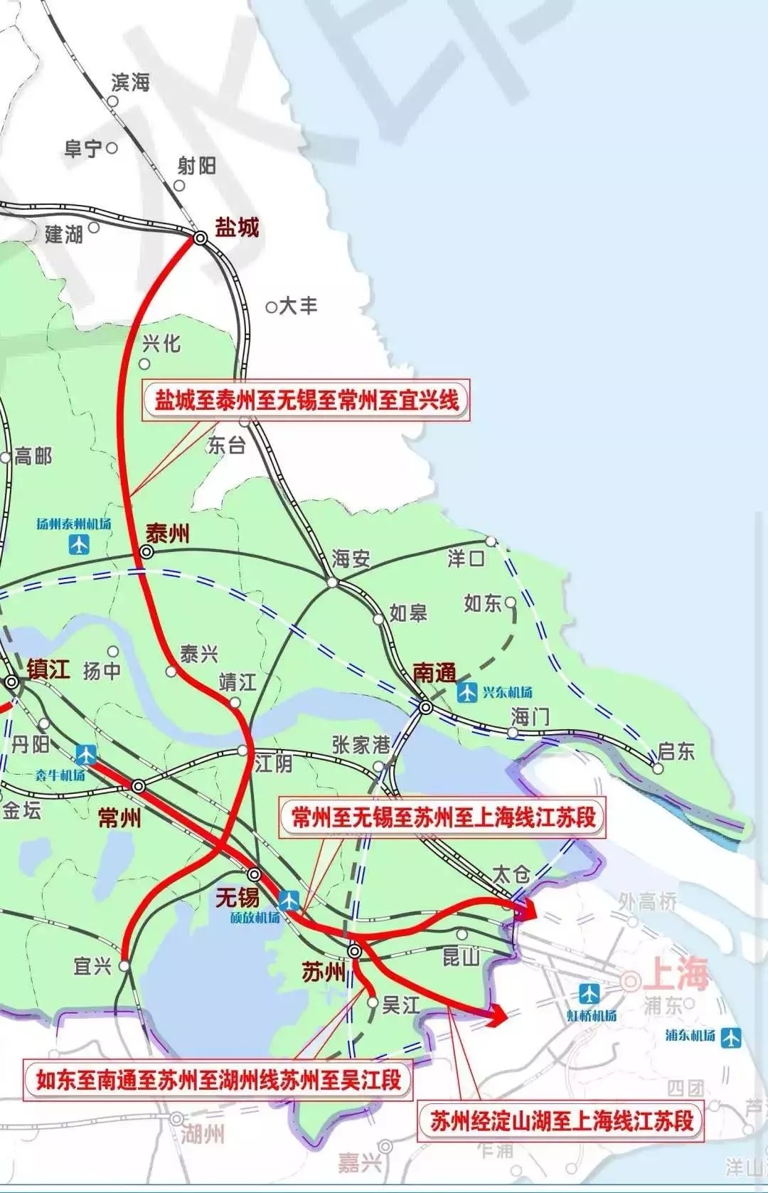 规划形成区域城际铁路主骨架,以及南京都市圈和苏锡常都市圈城际铁路