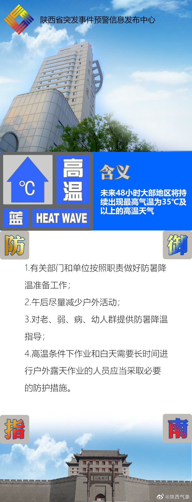 陕西省发布高温蓝色预警