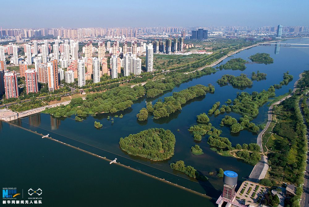 航拍宜居新城生态浐灞 "绿色动能"助建"美丽陕西"